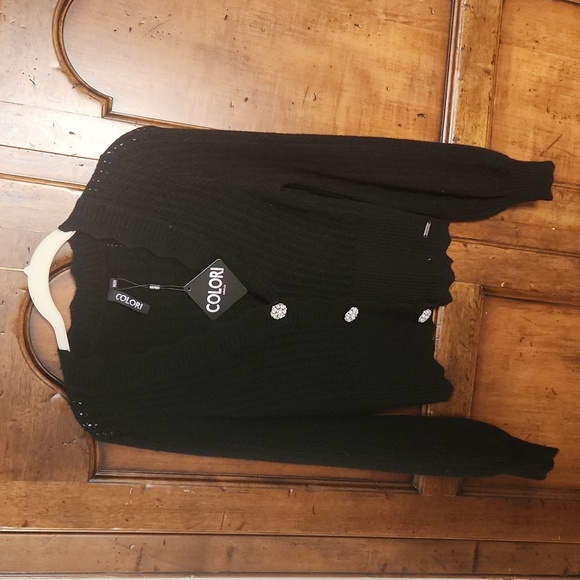 Black cardigan with rhinestone button - Picture 1 of 5